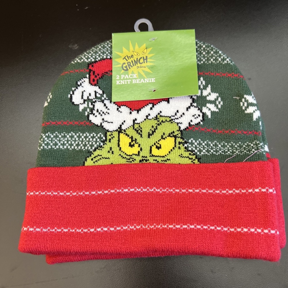 NWT‎ Grinch Stocking Hats (Lot Of 2) Adult Knit Beanie 2 Pack